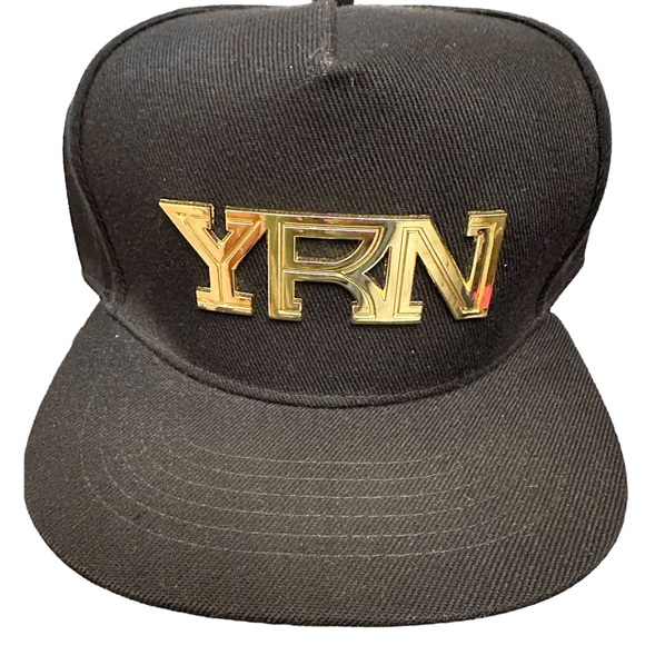 YRN Migos NWT Metal Gold Logo Adjustable Snapback Black Cap Hat Wool Blend - Picture 1 of 6
